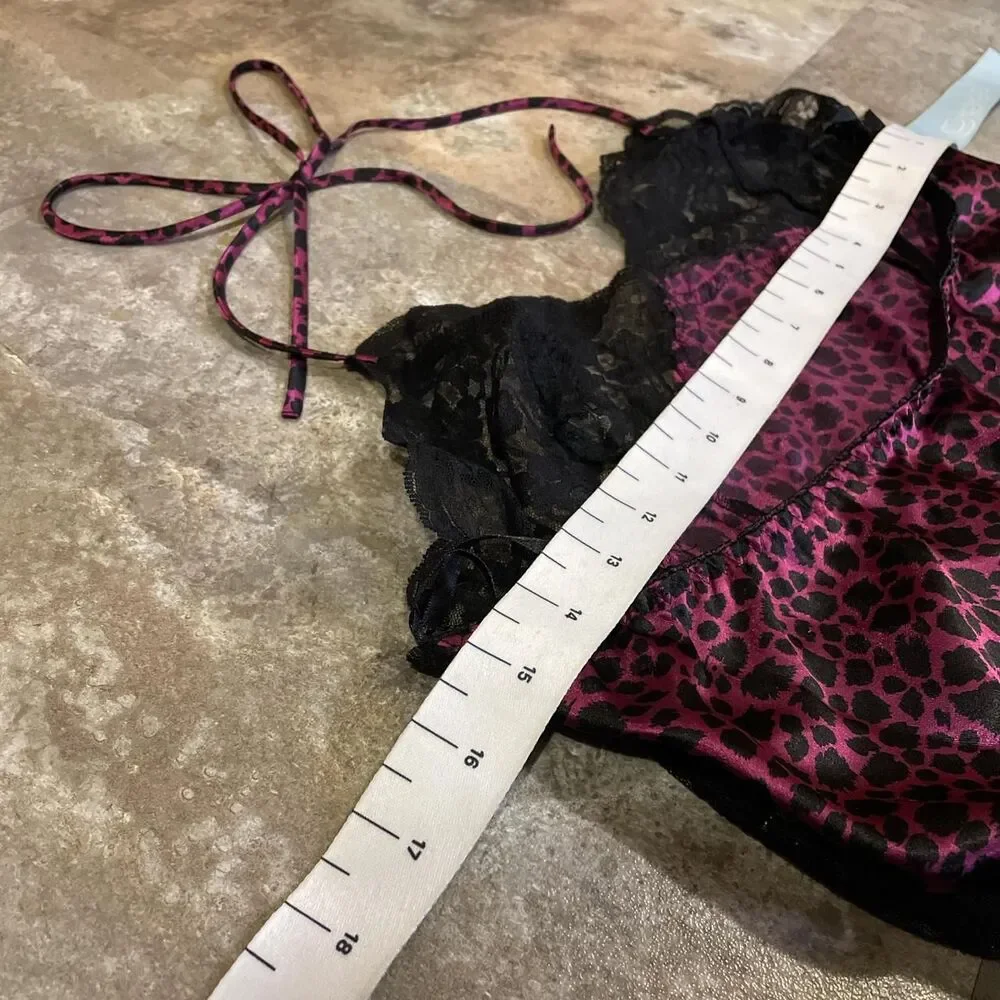 vintage 90s frederick’s of hollywood purple and black lace full slip dress large - Picture 5 of 6